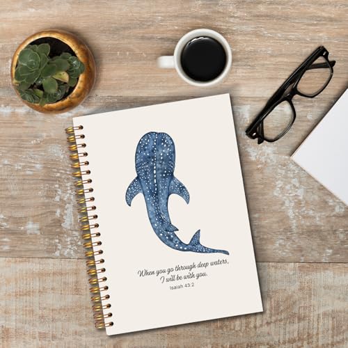 JINYO Whale Shark Christian Notebook for Women Men, Isaiah 43:2 Bible Journaling Notebook, Religious Prayer Journal for Woman, Church Notes Journal, Scripture Spiral Notebooks 5.5x8.3 Inch(Beige) - color: white Christian Notebook-2