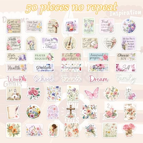 Prayer Vision Board Stickers, 50 Pcs Floral - color: Floral Bible Verse