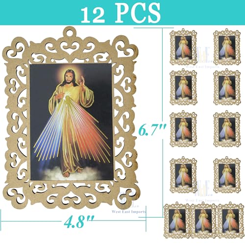 12 Pcs Divine Mercy Wooden Frames, Baptism Christening Memorial Event Gifts