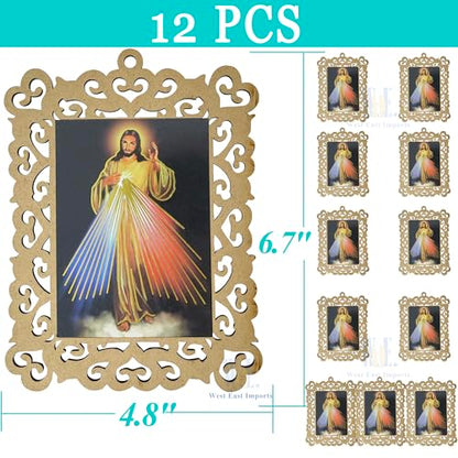 12 Pcs Divine Mercy Wooden Frames, Baptism Christening Memorial Event Gifts