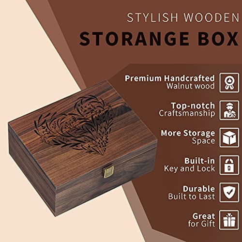 EXISTING Memory Box for Keepsakes, Floral Heart Laser Cut Wood Keepsake Box - color: Black brown