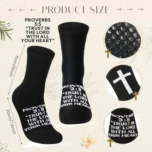 Glitopper Men's Cross Grip Soccer Socks Christian - color: Black, style: Proverbs 3:5