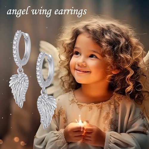 Angel Wing Earrings S925 Sterling Silver Gold Black Rose Gold Silver Gold Angel Wings Dangle Earrings Wings Jewelry Gifts for Women - color: silver