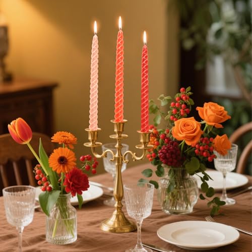 Whaline 8Pcs 10 Inch Fall Orange Spiral Taper Candles Gradient Color Dripless Twisted Wax Candles Long Unscented Candle Sticks for Autumn Thanksgiving Halloween Home Party Supplies - color: Fall