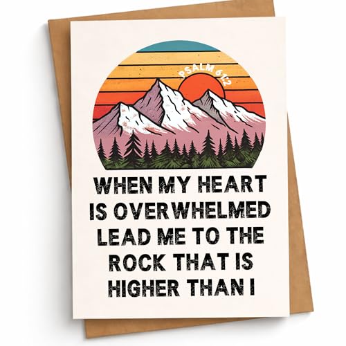 When My Heart Is Overwhelmed Card Christian Encouragement Cards Psalm 61:2 Bible Verse Religious Greeting Gift for Friend Bestie Pastor Mentor Coworker Family - color: When My Heart Is Overwhelmed Psalm 61:2