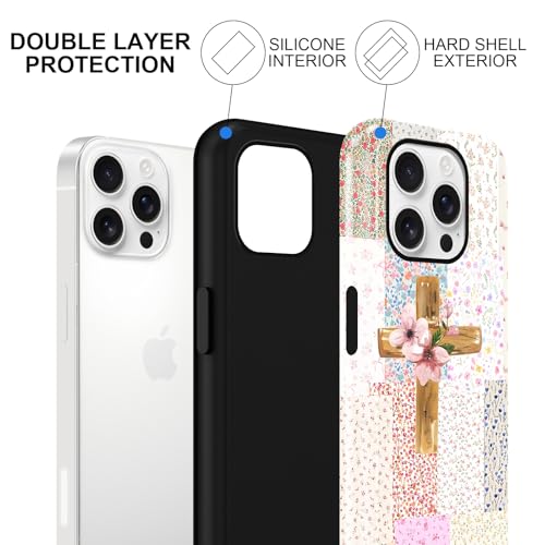 for iPhone 16 Pro 6.3'' Pink Flower Cross Christian Phone Case - color: Pink Flower Cross, size: iPhone 16 Pro