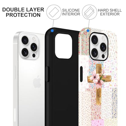 for iPhone 16 Pro 6.3'' Pink Flower Cross Christian Phone Case - color: Pink Flower Cross, size: iPhone 16 Pro