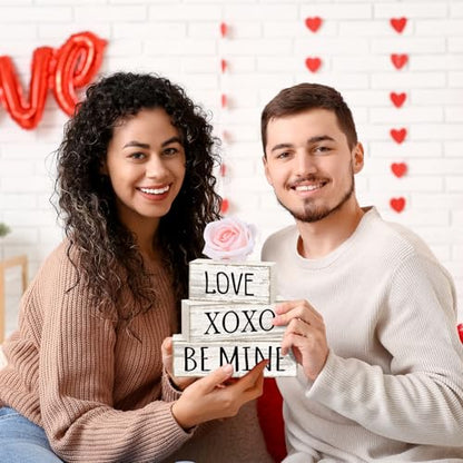 Britimes Tiered Tray Decor Set, 4 Pack, Wooden Table Sign, Valentine Love - style: White Rose