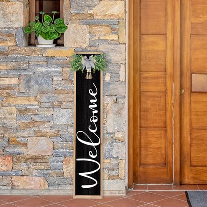 TQianJiang Outdoor Welcome Sign Front Porch Standing, 45"×9" Wood Black - color: Farmhouse Outdoor Welcome (Wood Black)