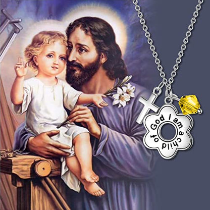 AOBOCO 925 Sterling Silver I Am a Child of God Daisy Necklace Jewelry Birthday Birthday Baptism Communion Gifts for Girls - color: Yellow