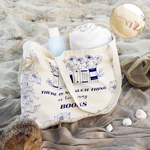 Aesthetics Canvas Tote Bag - Art Design Gift for Women, Reusable Purse Tote Bag with Inner Zip Pocket - style: Book Lovers