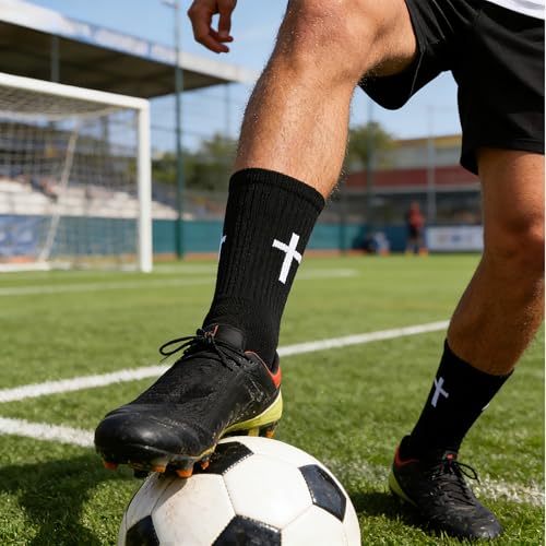 Mikovivi 2 Pairs Cross Grip Soccer Socks with Bible Verses, Anti-Slip Jesus Christian Catholic Football Socks for Men & Women Youth Sports (US Sizes 6-13)
