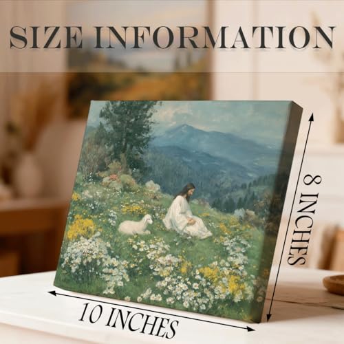 RTVJTERQ Faith Based Wall Art, Jesus The Good Shepherd Resting With Lamb In Mountain Meadow Painting, Inspirational Religious Wall Decor for Living Room Bedroom Prayer Room 8x10 Inch - color: Patriotic 06