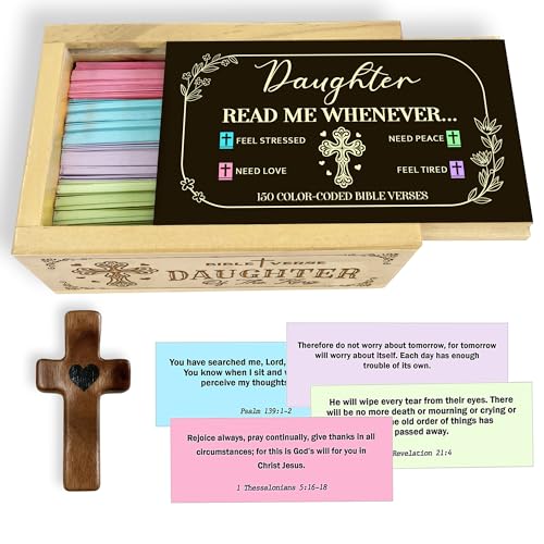 Personalized Daughter Bible Verse Box with 150 Color-Coded Scripture Cards, Custom Name Prayer Box with Pocket Cross, Christian Gift for Daughter, Christmas, Graduation - color: Daughter