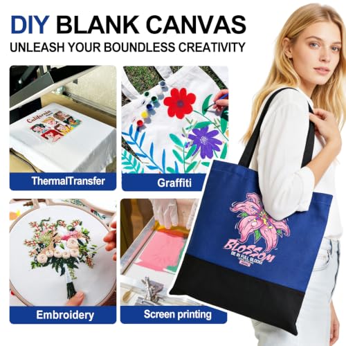 Canvas Tote Bag with Zipper, Halloween Trick or Treat Bags for Kids Bulk - color: [A1] Blue / Black