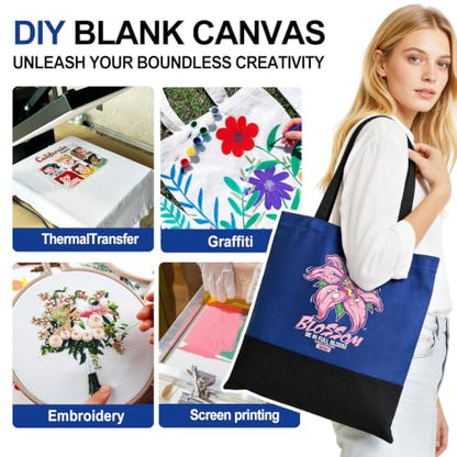 Canvas Tote Bag with Zipper, Halloween Trick or Treat Bags for Kids Bulk - color: [A1] Blue / Black