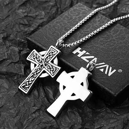 HZMAN Stainless Steel Celtic Cross Necklace for Men Women,Waterproof - color: Silver