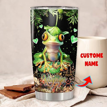 Personalized Frog Pattern Tumbler With Lid Custom Name Travel Mug Thermal Insulated Cup Stainless Steel Gifts Things Birthday Christmas For Women Girls Frogs Lovers - color: Frog
