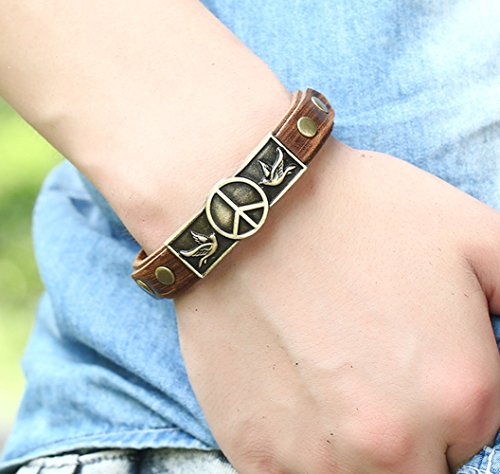 Men Punk Alloy Leather Bracelet Cross Bracelet Bangle Wristband - color: Peace
