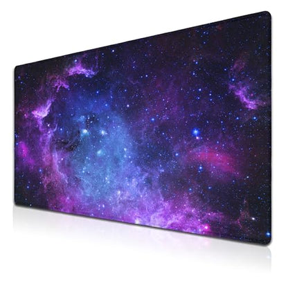 Mouse Pad Computer Desk Accessories Office Pad, Big Mouse Pads Desktop Mat, XXL Mouse Pad Gaming Non-Slip Rubber Base Waterproof with Stitched Edges, 35.4" X 15.7" for Work/Game/Office/Home - color: Galaxy