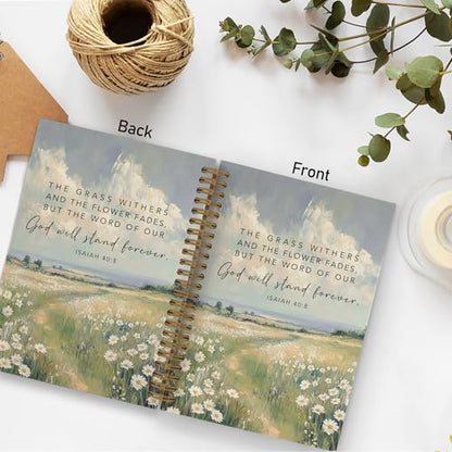 QLMX Christian Isaiah 40:8 Spiral Notebook, Inspirational Bible Journal Notebook, Religious Faith Notebooks for School Work, Prayer Office Supplies Gifts for Women, 5.5x8.3 Inch - color: grass flower