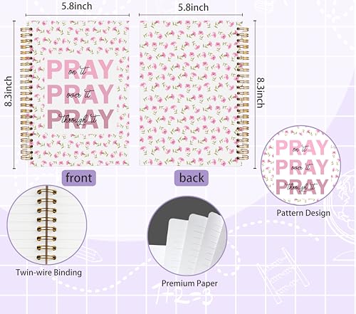 Welshower Pray on over Through It Pink Floral Christian Spiral Notebook Journal, Bible Notebook for Note Taking, Religious Scripture Journal, Prayer Journals for Woman, 5.5x8.3 Inch - color: Prayer Blank Book 04