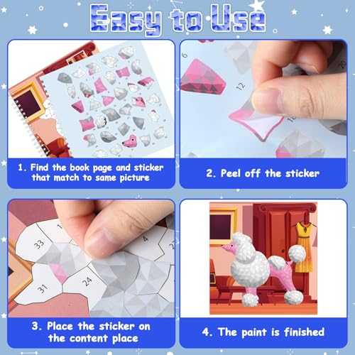 4Pcs Paint by Sticker Books Sticker by Number Books Activity Puzzle Book Craft Art Gift with Mermaid Cat Dog Silly Snack 32 Pictures Sticker by Number Book Set Party Favors - style: Cute Cartoon