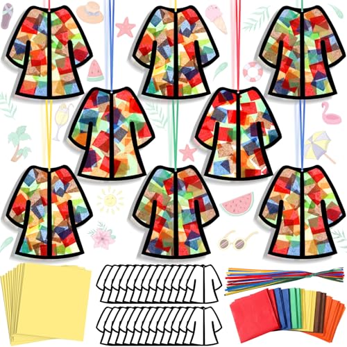 Motipuns 32 Sets Bible Crafts for Kids, Coat Suncatcher Kit Stained Glass - style: Coat