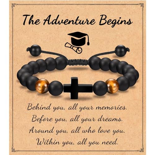 Leyung Cross Bracelet Gifts for Boys, Easter Basket Stuffers Baptism Gifts - color: Graduation B