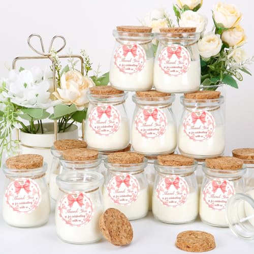 24Pcs Baby Shower Candle Party Favors Lavender Scented Glass Jars Wax Candle Bulk with Thank You Cards Organza Bags for Guests Boy Girl Birthday Gender Reveal Gift Souvenirs (Pink Bow, 24) - style: Pink Bow