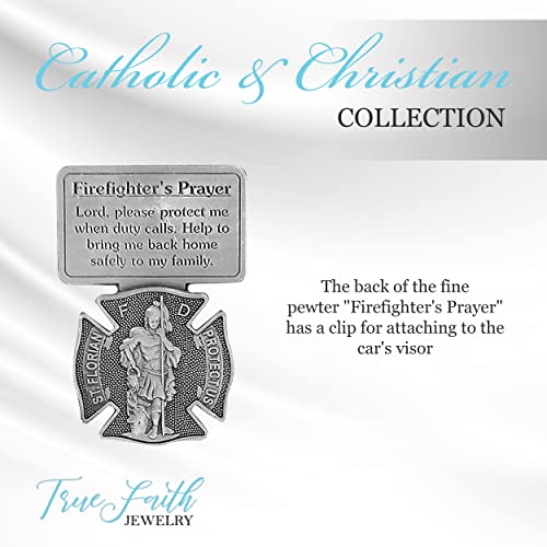 True Faith Jewelry Pewter St Florian Patron Saint of Firefighters Prayer Car Visor Clip, Fireman Gifts for Men and Women, Fine Pewter (92% Tin), 2-1/2 x 1-⅜ Inch - size: Crucifix 2