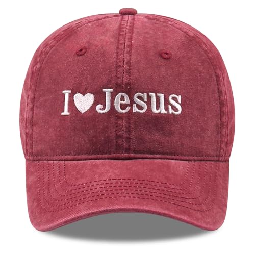 Inspirational Christian Baseball Cap, Adjustable Embroidered Cotton Hat for Men Women Dad Hat Gifts for His Her - color: I Love Jesus Heart - Wine Red