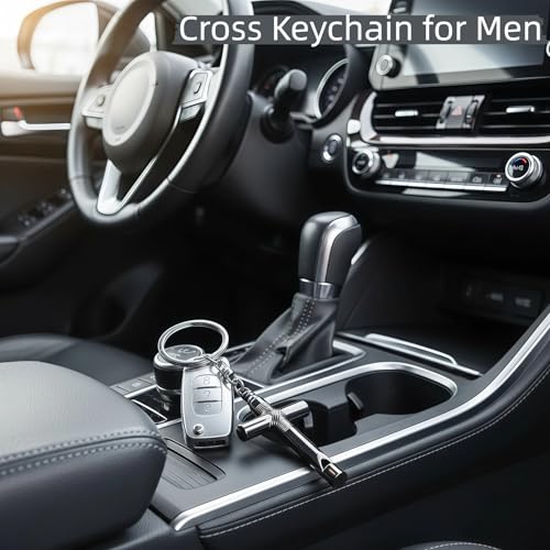 Cross Keychain for Men,Jesus Key Chain Christian Car Key Accessories，Easter Christmas Religious Gift,Purse Bag Charms - color: Black Whistle