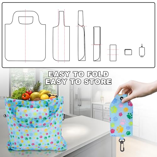 HOLYLUCK Reusable Grocery Bags,Heavy Duty Foldable Shopping Tote Bag (Standard, Multi Dog Paw Prints) - color: Multi Dog Paw Prints, style: Standard