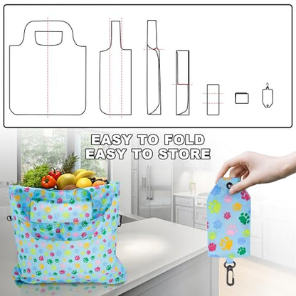 HOLYLUCK Reusable Grocery Bags,Heavy Duty Foldable Shopping Tote Bag (Standard, Multi Dog Paw Prints) - color: Multi Dog Paw Prints, style: Standard