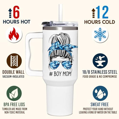 Boy Mom Gifts, Era - In My Boys Moms Era - Christmas, Birthday, Mothers Day Gifts For Boy Mom - Funny Tumbler 40oz With Handle - color: Boy Mom Gifts