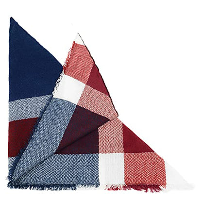 American Trends Scarfs for Women Winter Triangle Scarf Classic Plaid Warm Scarf Soft Scarves Knitted Wrap Shawl - color: Triangle Red & White & Blue