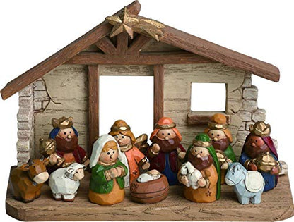 Transpac Imports, Inc. Charming Multicolor Classic Christmas Nativity Set of 11 Resin Figurines with Creche