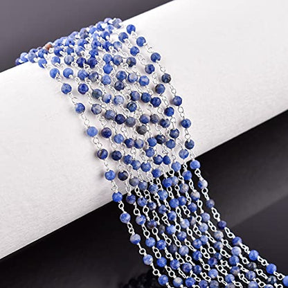 Natural Gemstone Handmade Beaded Stone Rosary Chains with 3mm Beads Jewelry Making DIY Accessories 925 Sterling Silver Rosary Chain Hand Craft