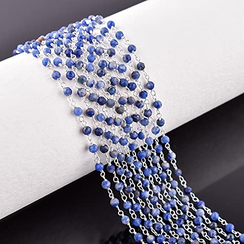 Natural Gemstone Handmade Beaded Stone Rosary Chains with 3mm Beads Jewelry Making DIY Accessories 925 Sterling Silver Rosary Chain Hand Craft