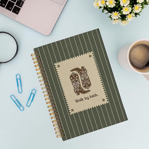 VNWEK Sage Green Christian Western Spiral Notebook Journal 5.5x8.3 Inch, Christian Faith Based Gifts Journal for Women Men, Cowgirl Boots Retro Religious Lined Hardcover Spiral Notebook - color: Sage Green Christian