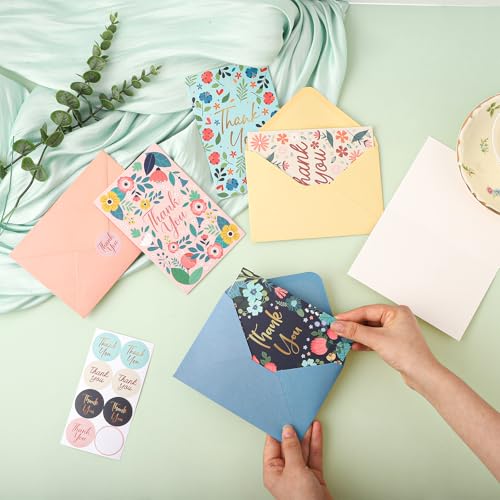 Thboxes Thank You Cards with Envelopes & Stickers, 24 Pack, 4x6 Inch - style: Floral Thank You Card