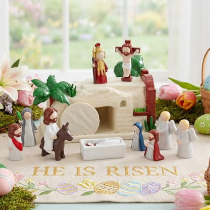 Novabright 14 Pcs Religious Easter Decorations Tells The Story of Easter, Resin Jesus Resurrection Scene Empty Tomb Holy Week Gifts He is Risen Storytelling Figurines for Christian Table Centerpiece