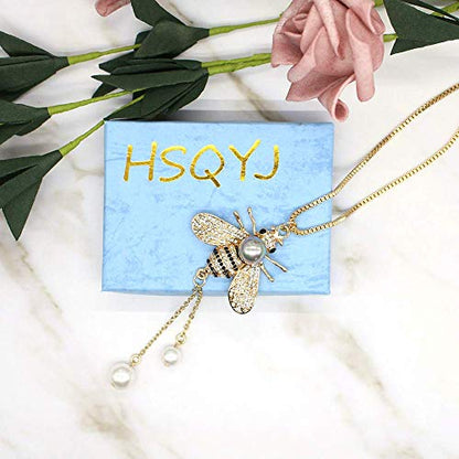 Honey Bee Brooches Crystal Insect Themed Bee Brooch Animal Fashion Shell Pearl Brooch Pin Gold Tone - color: Gray pearl necklace