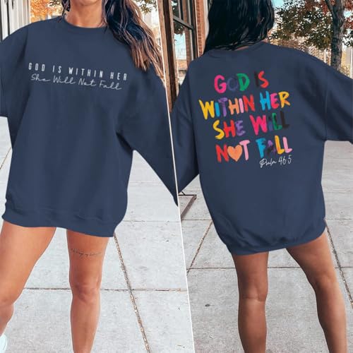 Sulayesh Christian God Is Within Her Sweatshirts Women Jesus Faith Bible Verse Shirts Oversized Inspirational Hoodie Pullover - color: Gray Blue, size: Small