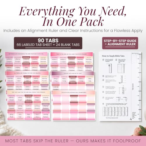 90 Christian Bible Tabs for Women, Men, and Kids - Pink Gradient - color: Pink Gradient