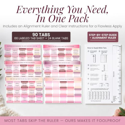 90 Christian Bible Tabs for Women, Men, and Kids - Pink Gradient - color: Pink Gradient