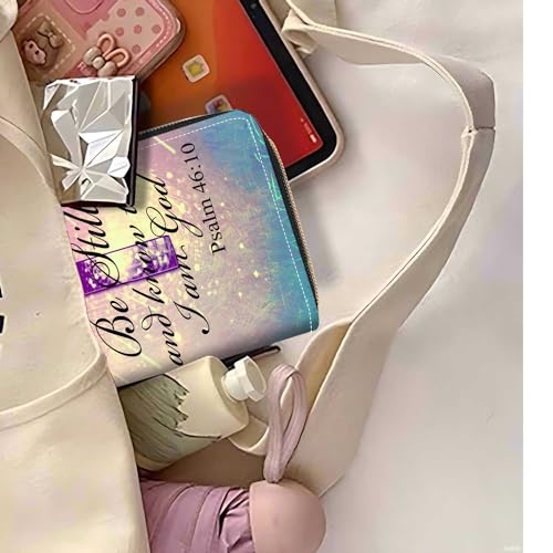 Christian Cross Bible Verse Psalm 46:10 Print Wallet for Women Large Capacity Wallet Credit Card Holder PU Leather Zipper Clutch Purse Phone Wallet - color: Christian Cross Bible Verse Psalm 46:10