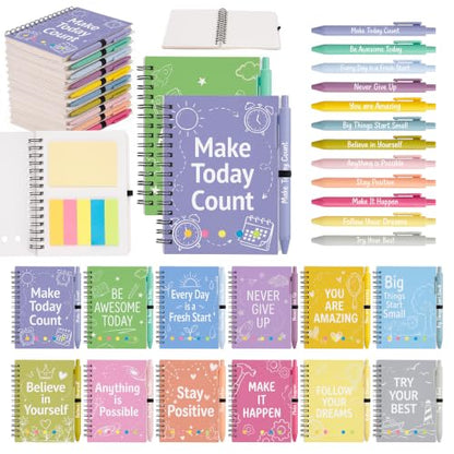 Sprial Notebooks with Pens Bulk, 48 Pack, 5.5 x 4.7 Inch, Pastel - color: Soft Macaron Colors Playful