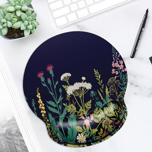 ITNRSIIET Ergonomic Mouse Pad with Wrist Support Wrist Rest Smooth Surface Non-Slip Rubber Base Comfortable Office Supplies Pain Relief, 9.8 x 9.1 inches, Wild Flower - color: Wild flower